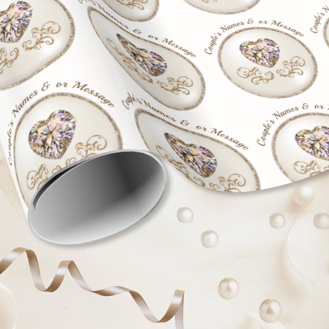 Presente Coração Diamante, Papel de Invólucro Personalizado (Diamond anniversary wrapping paper. Anniversary gift paper, any year. Anniversary gift wrap. )