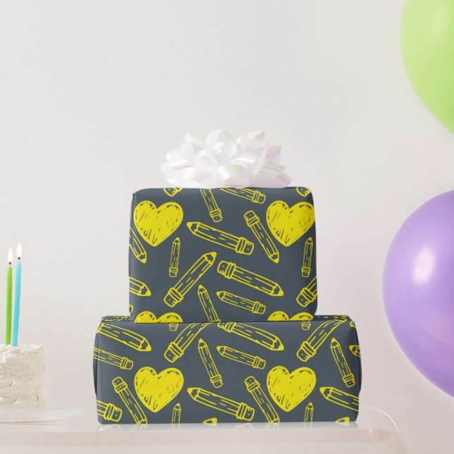 Presente Coração e Lápis: Papel de ondulação escolar sem co (Presentes para festas)