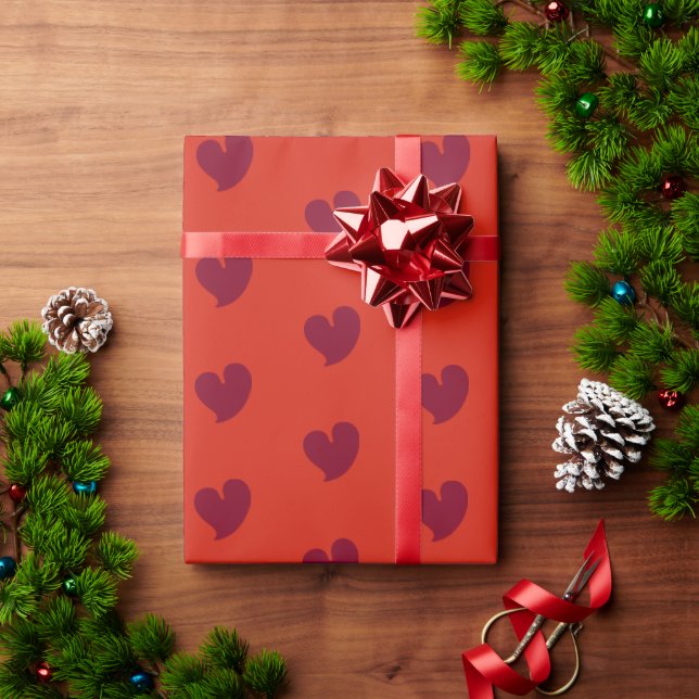 Presente Corações Cheios - Borgonha e Vermelho - Papel de E (Presente de Natal)