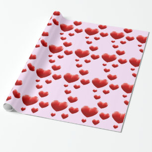 Presente Corações Vermelhos Chuvem Em Papel De Molho Rosa