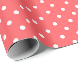 Presente Coral Papel de enrolamento de Bolinhas brancas