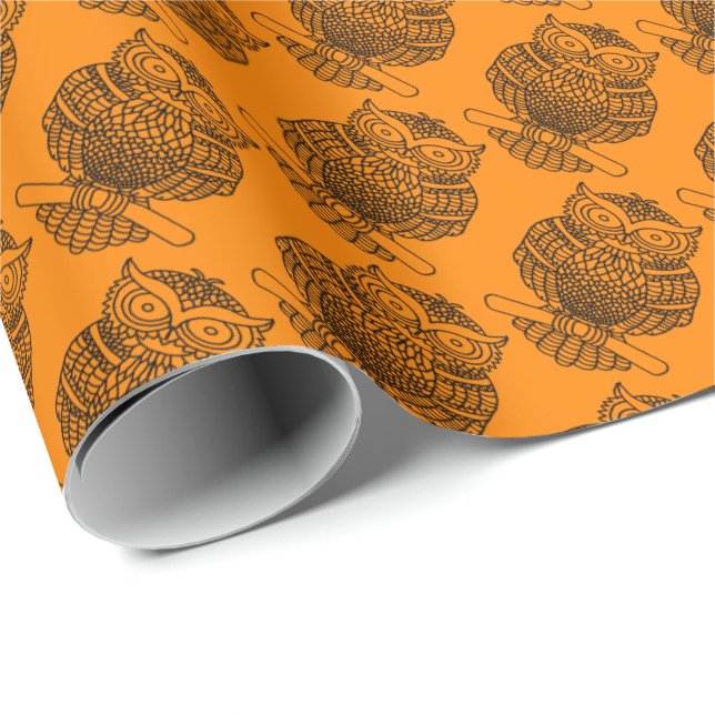 Presente Coruja (laranja) - Papel de enrolamento (Ponta do rolo)