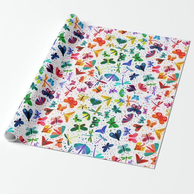 Presente Cotovelo-arco-íris Borboletas Crianças Papel de en (Desenrolado)