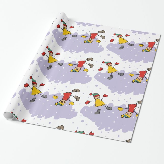 Presente Crianças Brincando Em Papel De Lavagem De Neve (Desenrolado)
