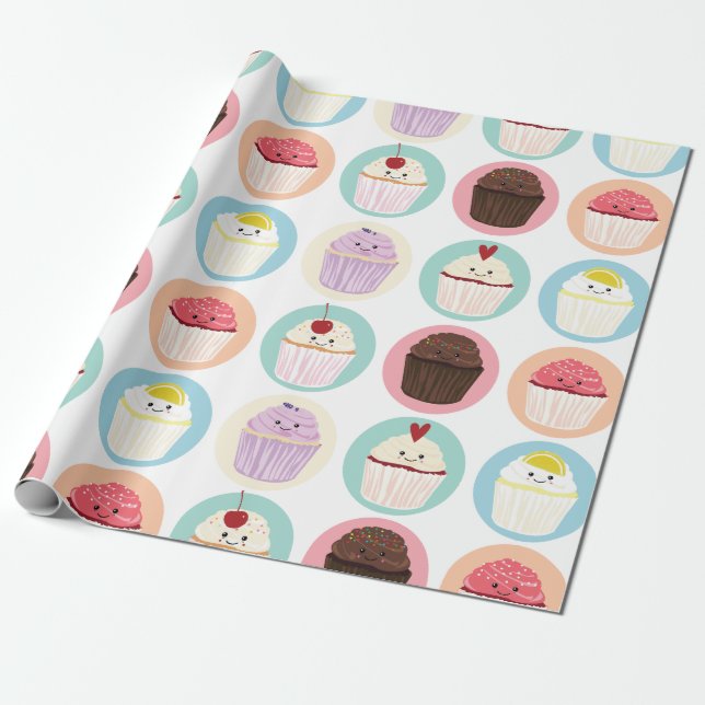 Presente Cupcake Cuties do papel de envolvimento (Desenrolado)