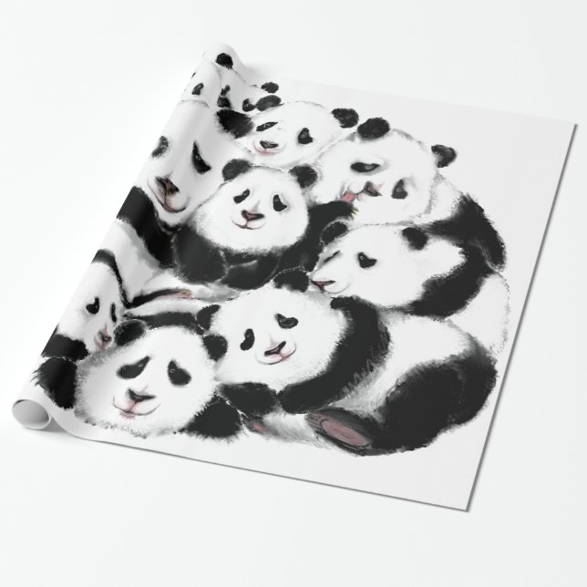 Presente da família de papel embrulhada em pandas (Desenrolado)