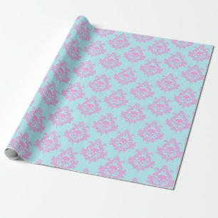 Presente Damasco Cor-De-Rosa Trans No Papel Azul De Embalag