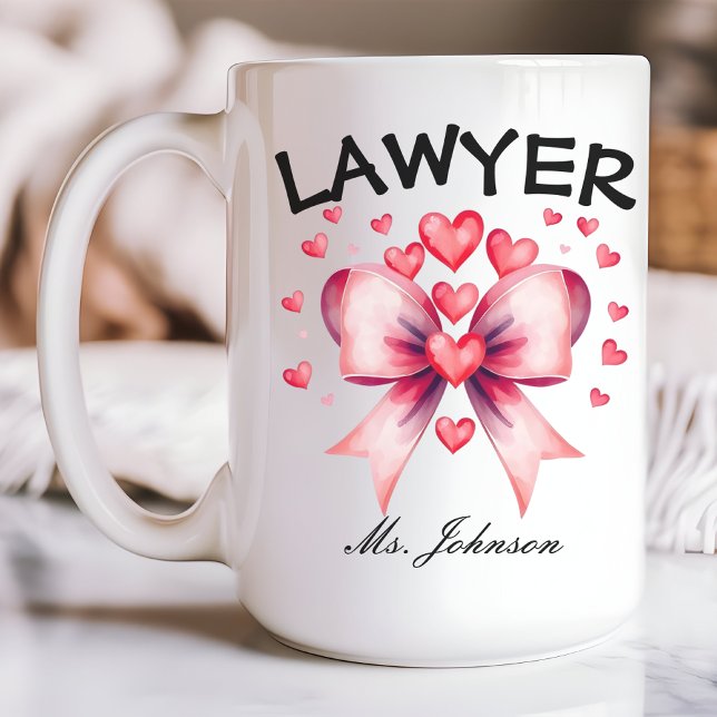 Presente de advogado personalizado, caneca de advo (personalized lawyer gift, lawyer Valentine’s mug, coquette bow mug, custom name mug, attorney gift)