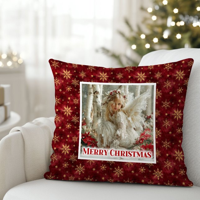 Presente de Almofada de Natal Anjo Celestial Verme (Heavenly Angel Red Gold Christmas Pillow Gift)