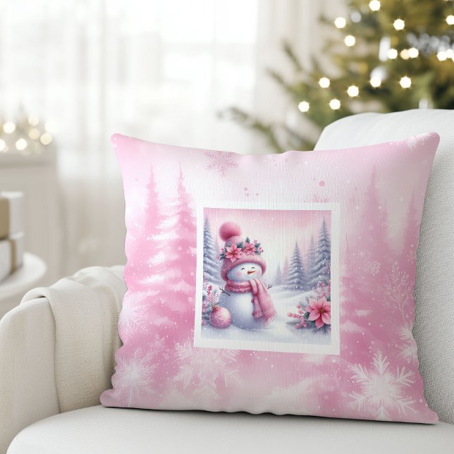 Presente de Almofada de Natal Floresta Nevada Sonh (Dreamy Pinkmas Snowy Forest Christmas Pillow Gift)