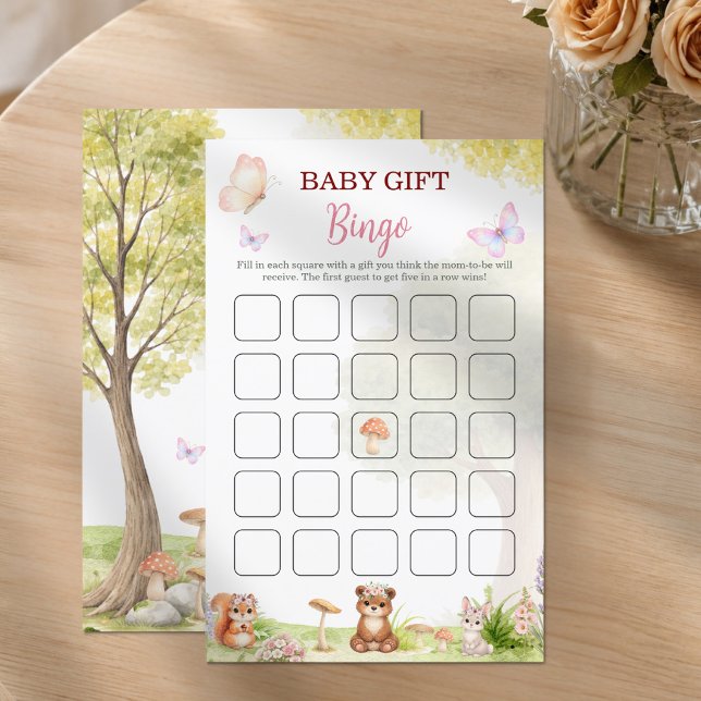 Presente de Bebê Floresta Bingo Jogo de Chuvada de (Baby Gift Bingo Game | Girl Baby Shower | Woodland)