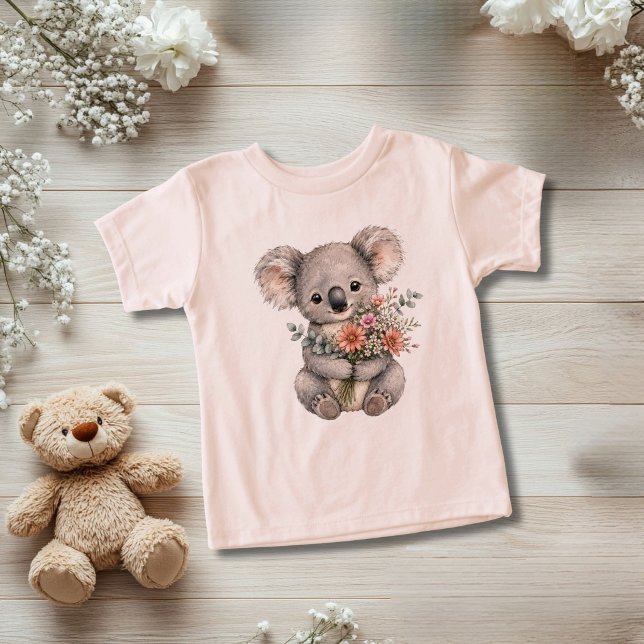 Presente de Bebê Menina Urso Koala Bebê Flores Sil (Baby Koala Bear with Wildflowers Toddler Baby T-shirt. Also available as baby body suit)