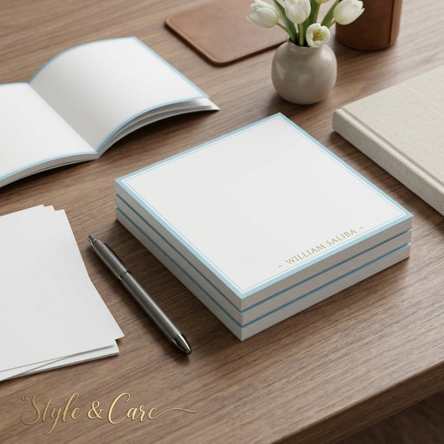 Presente de Bloco de Notas com Borda Azul de Ovo d (Stylish Robin Egg Blue Border Name Notepad Gift)
