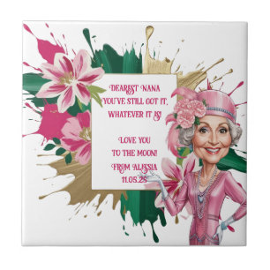 Presente de Caricatura Glam Nana com Floral Rosa e