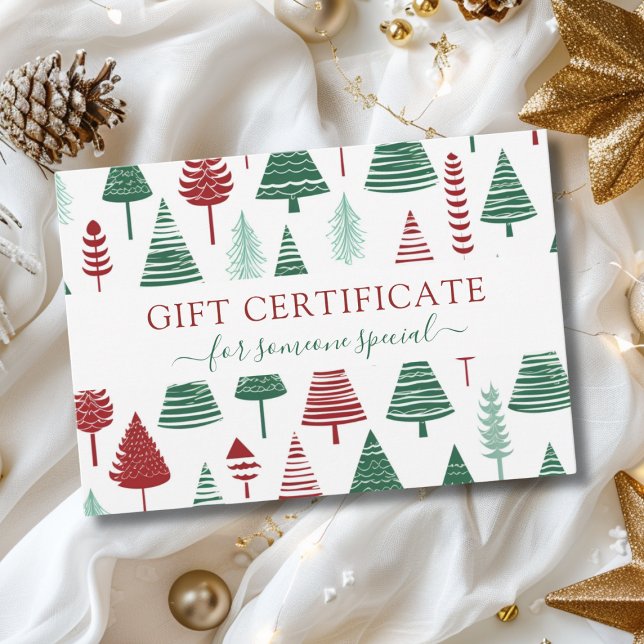 PRESENTE DE CERTIFICADO DE NEGÓCIOS DE ÁRVORE DE N (Modern, Christmas Trees Pattern, Salon, Business, Gift Certificate.)