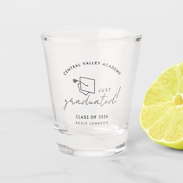 Presente de Copo de Shot de Graduação Preto e Bran (Frente)