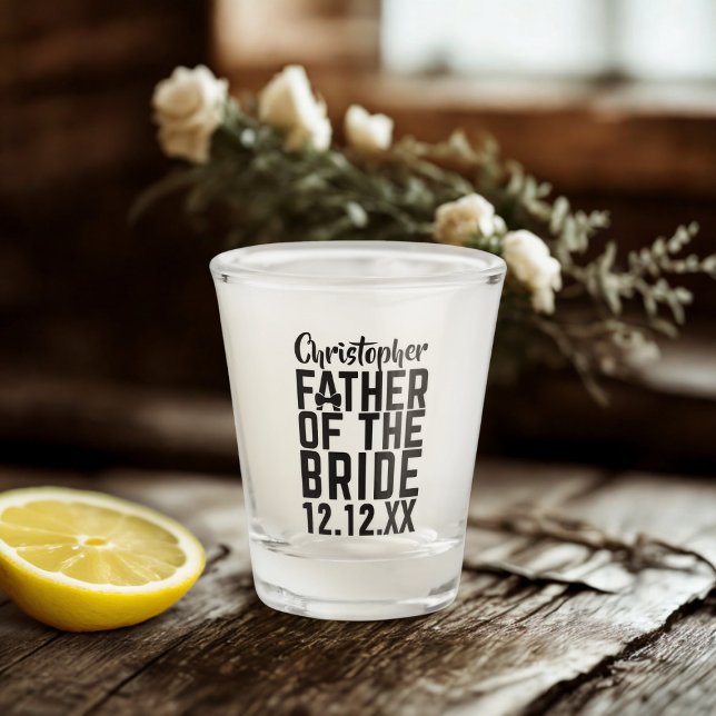 Presente de Copo para o Pai da Noiva no Casamento (Perfect shot glass for the Father of the Bride. Just add his name and your wedding date)