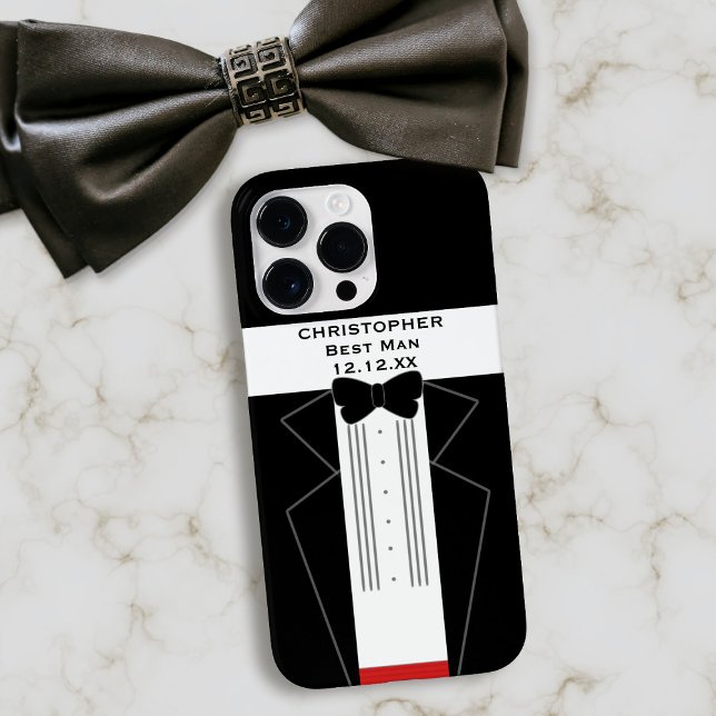 Presente de Melhor Casamento Homem de Tuxedo Branc (A black and white tuxedo inspired phone case perfect gift for your best man, groomsman or usher)