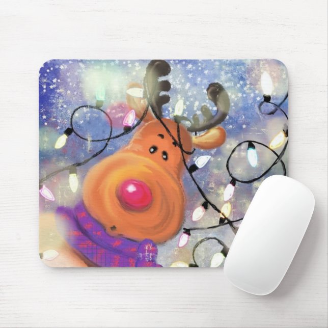 Presente de Mouse Pad com Rena de Natal (Com mouse)