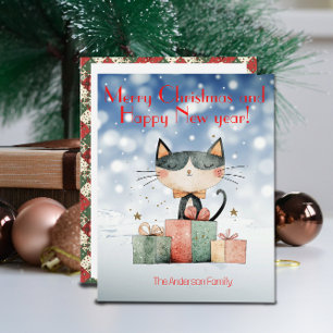 Presente de Natal de gato fofo Cartão postal de fé
