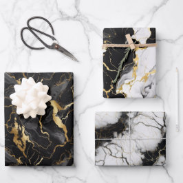 Presente de Padrão Dourado de Marbel Branco Preto