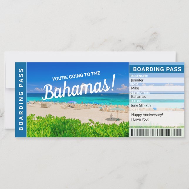 Presente de Passagem de Viagem para as Bahamas (Frente)