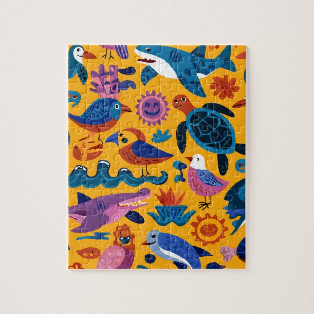 Presente de Quebra-Cabeça de Animais de Verão Fofo (Vertical)