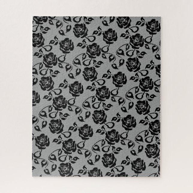 Presente de Quebra-cabeça de Rosa de Fishnet Preto (Vertical)