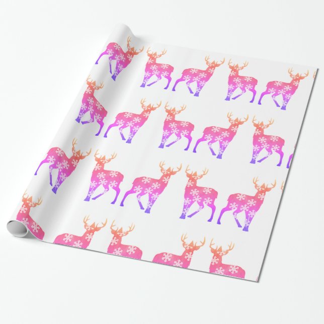 Presente Deer Snowflakes Papel de enrolamento Feriados de i (Desenrolado)