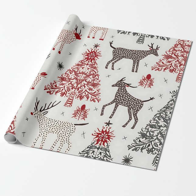 Presente Design e renas da Árvore de Natal, Papel de Molho (Desenrolado)