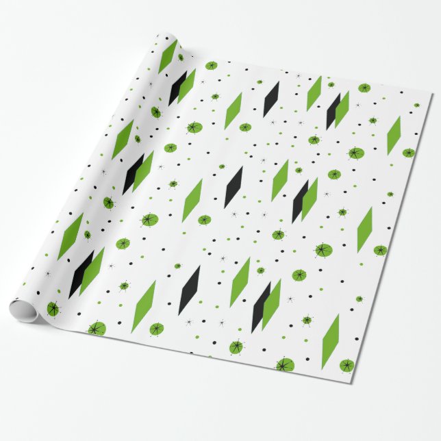 Presente Diamantes verdes retros & papel de envolvimento de (Desenrolado)