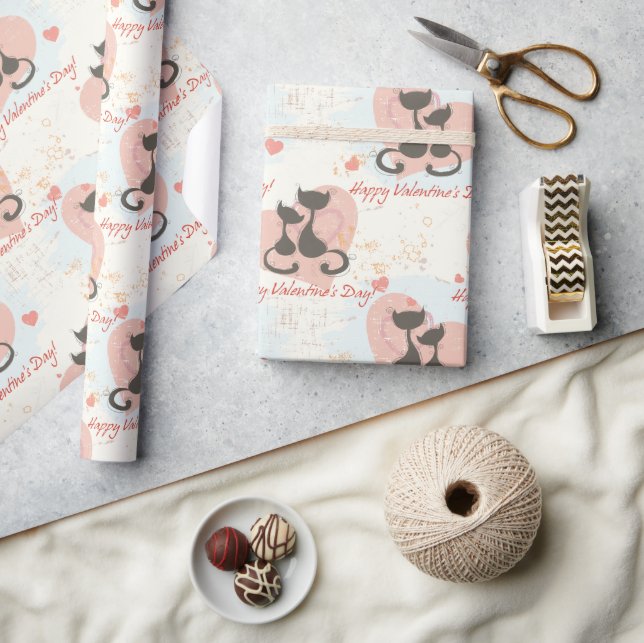 Presente Dois Gatos no Amor Papel de Moldagem de Dia de os  (Artesanato)