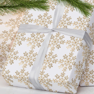 Presente Dourado Floco de Neve Papel de Embalagem de Natal