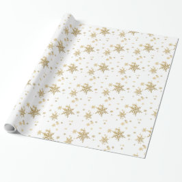 Presente Dourado Flocos de Neve - Papel Branco