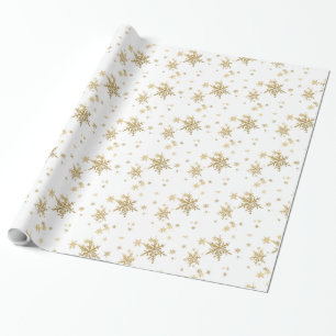Presente Dourado Flocos de Neve - Papel Branco