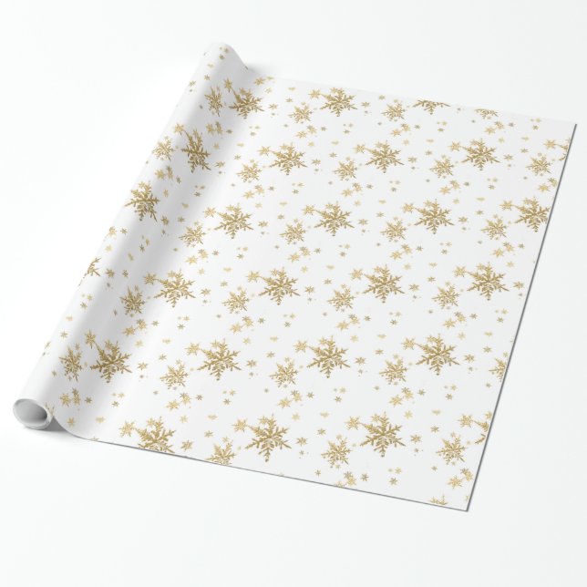 Presente Dourado Flocos de Neve - Papel Branco (Desenrolado)