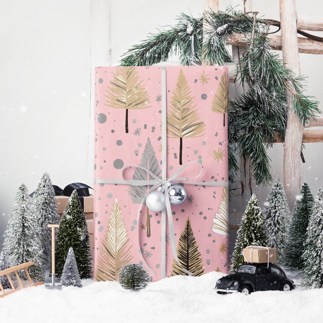Presente Dourado Natal Lux em Papel de Mola Rosa (Wrap your gifts in elegance with Lux Christmas Gold on Pink—pure holiday magic!)
