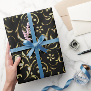 Presente Dourado Padrão Floral Com Papel De Embalagem De Ou
