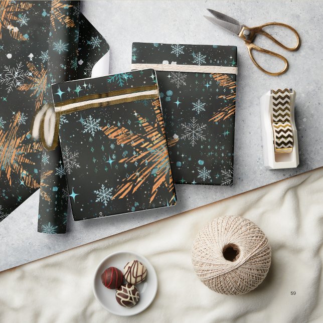 Presente Dourado Teal Snowflake Papel de enrolamento de Nat (Gold Teal Snowflake Christmas Wrapping paper)