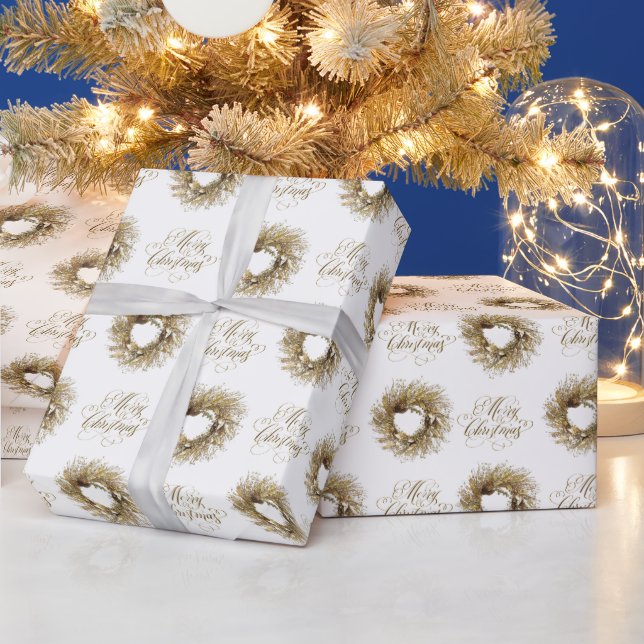 Presente Dourado Wreath Feliz Papel de Molho de Natal (Feriados)
