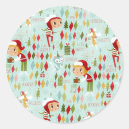 Presente e adesivos para cartões de Natal retrógra