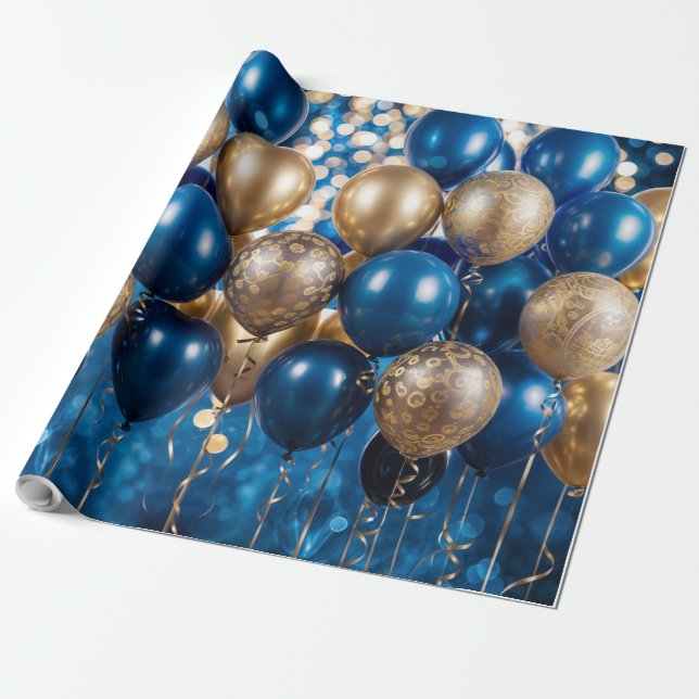 Presente Enchendo papel azul e Dourado para moldagem de pre (Desenrolado)