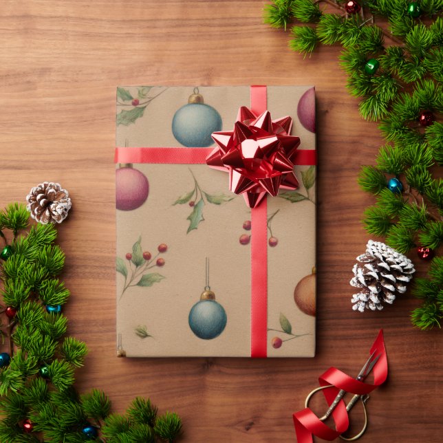 Presente Enfeites de Natal com Papel Marrom (Presente de Natal)