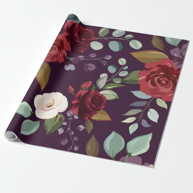 Presente Enrolamento de papel de 60 lb Rosas roxas Douradas (Desenrolado)