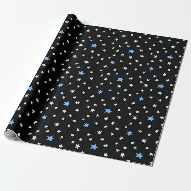 Presente Estrelas brancas e azuis sobre papel de enrolament (Desenrolado)