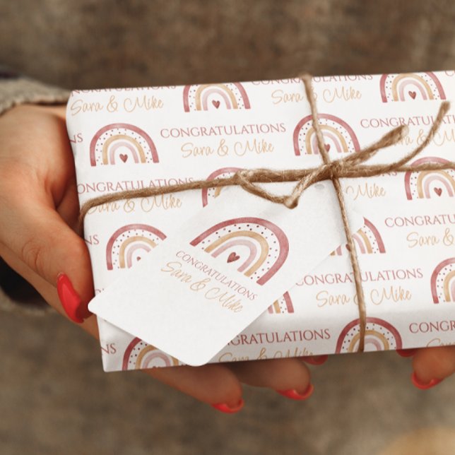 Presente Etiqueta de presentes para Parabéns Arco-Íris Boho (Congratulate the new parents with these lovely boho rainbow personalized gift tags! )