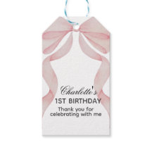 etiqueta para regalo Pink Bow 1st Birthday