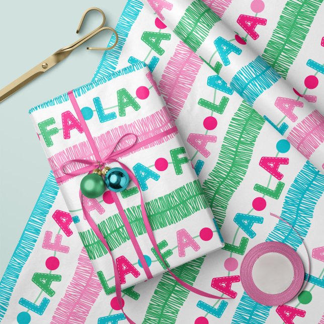 Presente Fa La Garland - Papel De Moldagem De Natal Roll (Festive and retro- "FA LA LA Garland"- Gift Wrap Roll- by clearlytangled studio.)