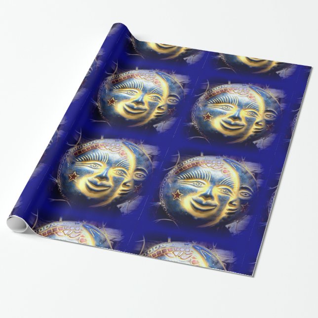 Presente face solar/ face lua papel azul celeste de embrulh (Desenrolado)