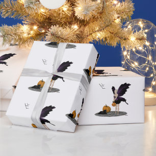 Presente Fada De Halloween Com Papel De Embalagem De Abóbor